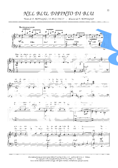 Luciano Pavarotti Nel Blu, Dipinto Di Blu (Volare) partitura para Piano