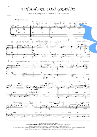 Luciano Pavarotti Un Amore Così Grande partitura para Piano