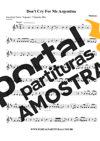 Madonna Don´t Cry For Me Argentina partitura para Clarinete (Bb)
