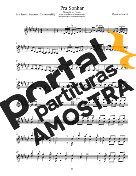 Marcelo Jeneci  partitura para Saxofone Tenor Soprano (Bb)