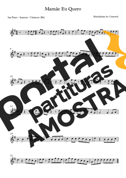 Marchinhas de Carnaval Mamãe Eu Quero partitura para Saxofone Tenor Soprano (Bb)
