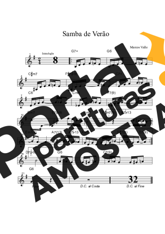 Marcos Valle Samba De Verão partitura para Clarinete (Bb)