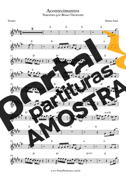 Marina Lima Acontecimentos partitura para Teclado