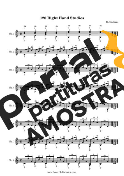 Mauro Giuliani 120 Estudos para Mão Direita Op 1 partitura para Violão