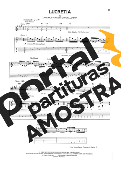 Megadeth Lucretia partitura para Guitarra