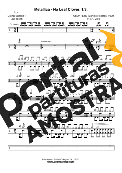 Metallica  partitura para Bateria