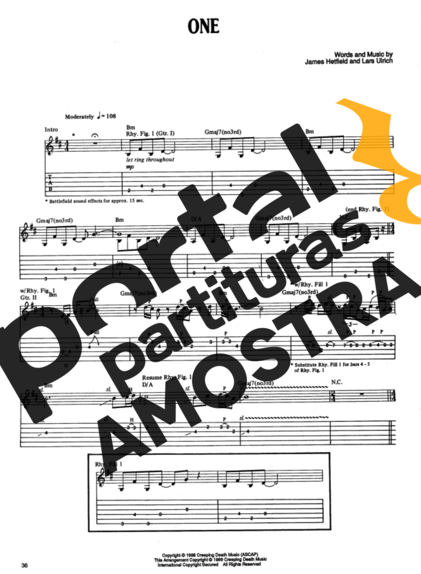 Metallica One partitura para Guitarra