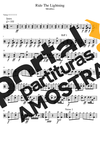 Metallica Ride The Lightning partitura para Bateria