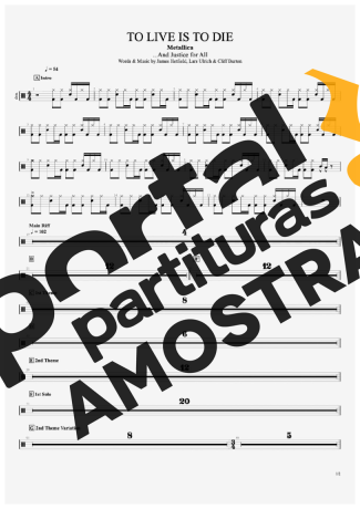 Metallica To Live Is To Die (compact Score) partitura para Bateria