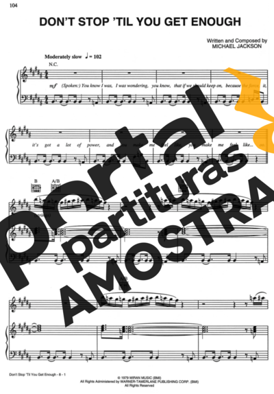 Michael Jackson Dont Stop Til You Get Enough partitura para Piano