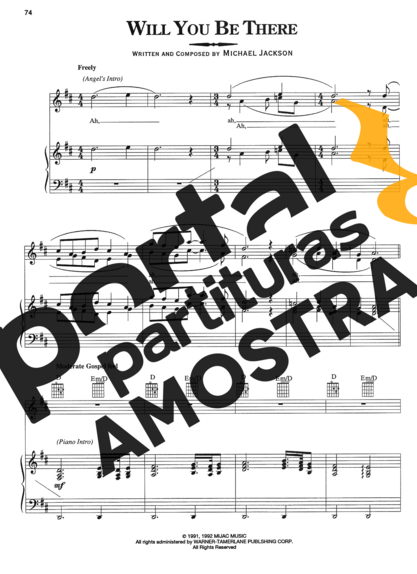 Michael Jackson Will You Be There partitura para Piano