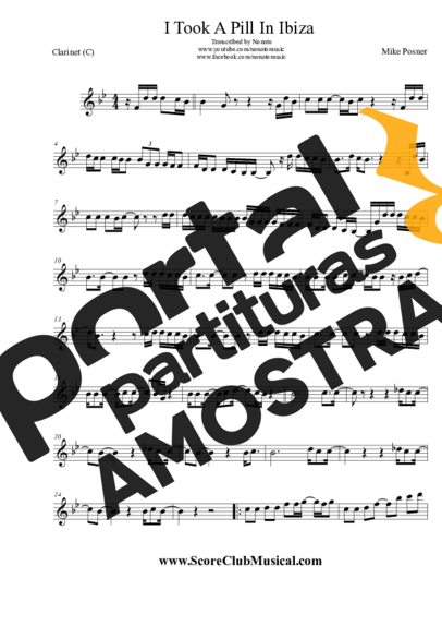 Mike Posner  partitura para Clarinete (C)