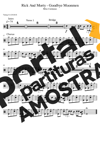 Misc Cartoons Rick And Morty (Goodbye Moonmen) partitura para Bateria