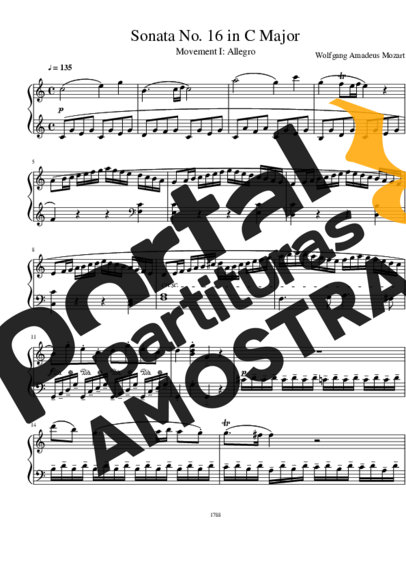 Mozart  partitura para Piano