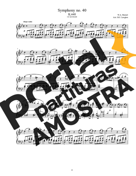 Mozart Symphony no. 40 - Mov. I partitura para Piano