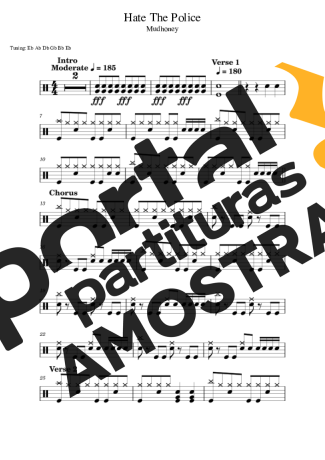 Mudhoney Hate The Police partitura para Bateria
