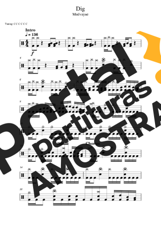Mudvayne Dig partitura para Bateria
