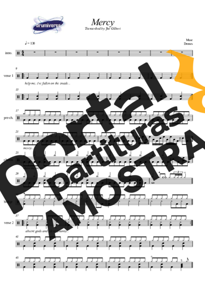 Muse Mercy partitura para Bateria