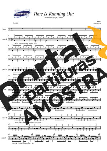 Muse Time Is Running Out partitura para Bateria