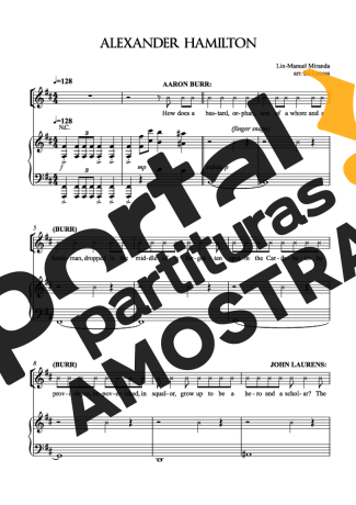Musicals (Temas de Musicais) Alexander Hamilton partitura para Piano