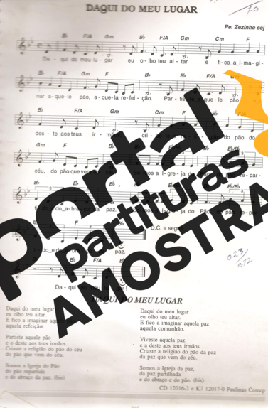 Catholic Church Music (Músicas Católicas) Daqui do Meu Lugar partitura para Teclado