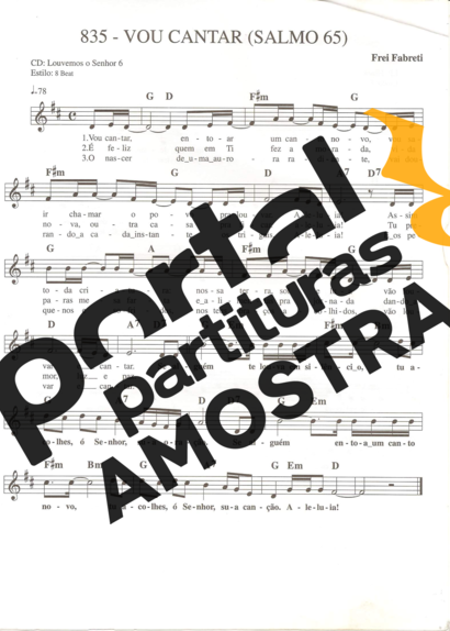 Catholic Church Music (Músicas Católicas) Vou Cantar Salmo 65 partitura para Teclado