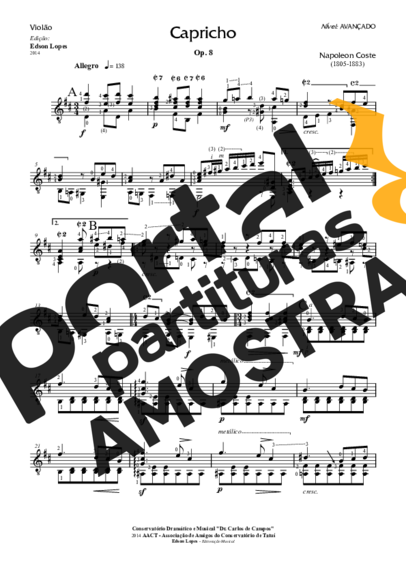 Napoléon Coste  partitura para Violão