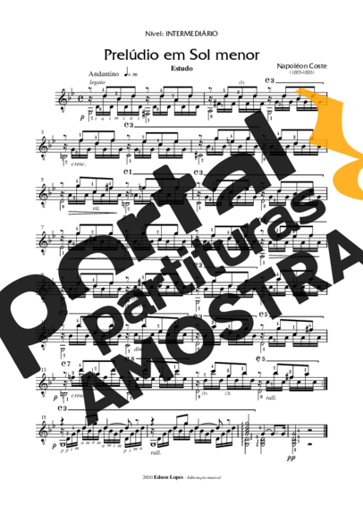 Napoléon Coste Prelúdio em Sol Menor partitura para Violão