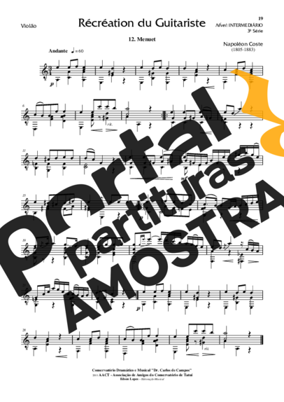 Napoléon Coste Recreation du Guitariste Op. 51 Nr 12 partitura para Violão