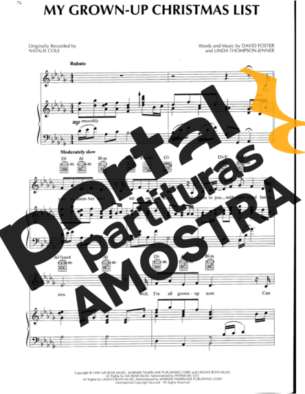 Nat King Cole My GrownUp Christmas List partitura para Piano