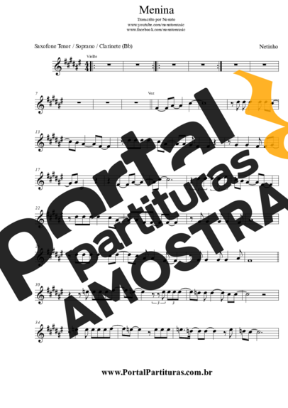 Netinho Menina partitura para Saxofone Tenor Soprano (Bb)