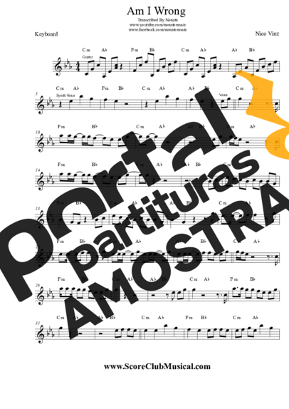Nico & Vinz Am I Wrong partitura para Teclado