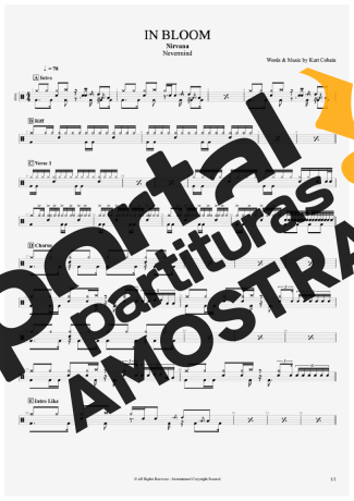 Nirvana In Bloom partitura para Bateria