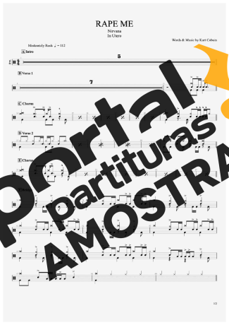Nirvana Rape Me partitura para Bateria