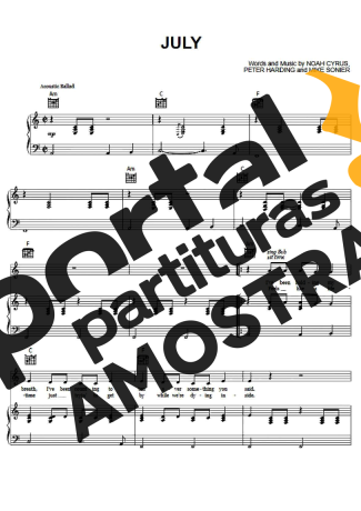 Noah Cyrus July partitura para Piano