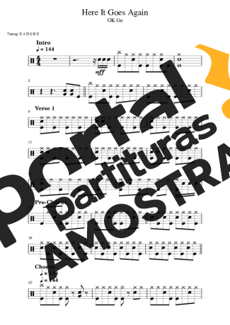 OK Go Here It Goes Again partitura para Bateria