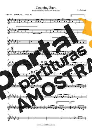 OneRepublic  partitura para Clarinete (Bb)
