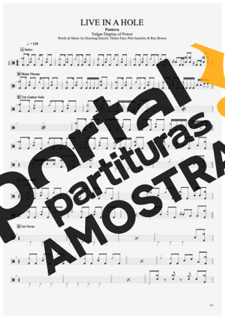Pantera Live In A Hole partitura para Bateria