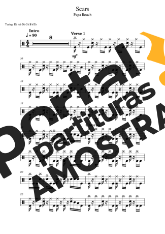 Papa Roach Scars partitura para Bateria