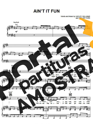 Paramore Ain´t It Fun partitura para Piano