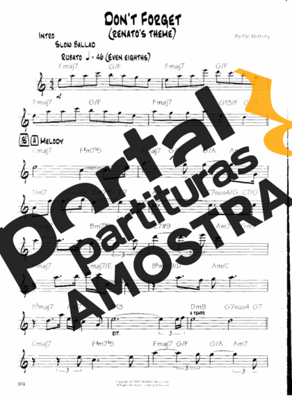 Pat Metheny Dont Forget (Renatos Theme) partitura para Guitarra