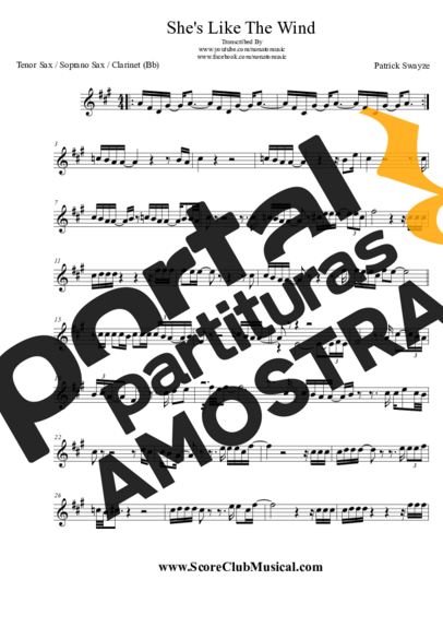Patrick Swayze She´s Like The Wind partitura para Saxofone Tenor Soprano (Bb)