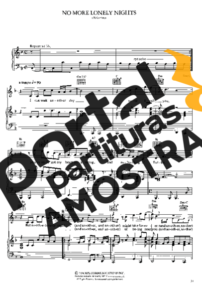 Paul McCartney No More Lonely Nights partitura para Piano