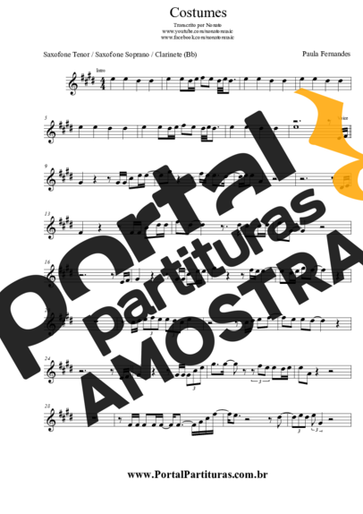 Paula Fernandes  partitura para Saxofone Tenor Soprano (Bb)