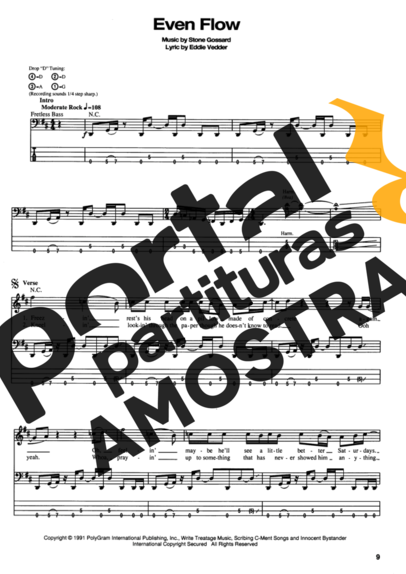 Pearl Jam Even Flow partitura para Contra Baixo