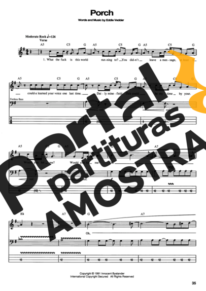 Pearl Jam Porch partitura para Contra Baixo