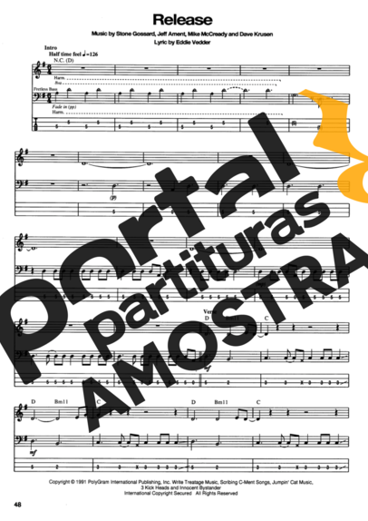 Pearl Jam Release partitura para Contra Baixo