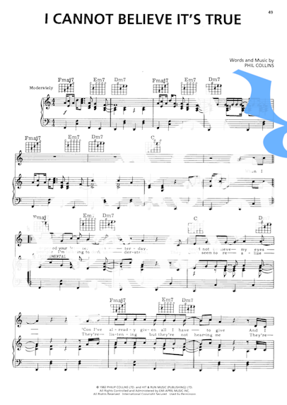 Phil Collins I Cannot Believe It´s True partitura para Piano