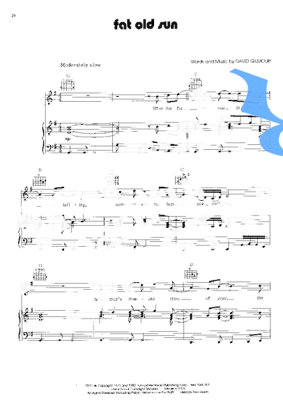 Pink Floyd Fat Old Sun partitura para Piano