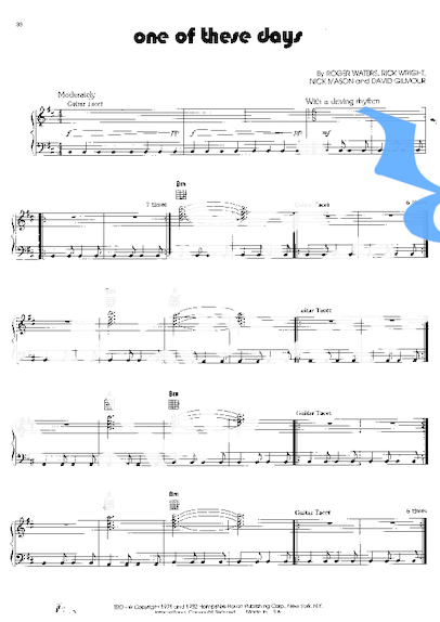 Pink Floyd One Of These Days partitura para Piano